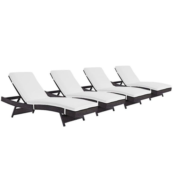 Modway Convene Outdoor Patio Chaise, Espresso and White - Set of 4 EEI-2429-EXP-WHI-SET